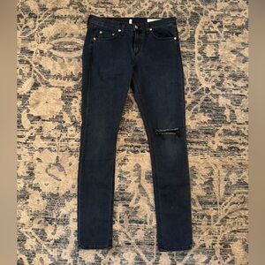 Rag & Bone Terra Blues Dark Wash Distressed Straight Leg Jeans• 29